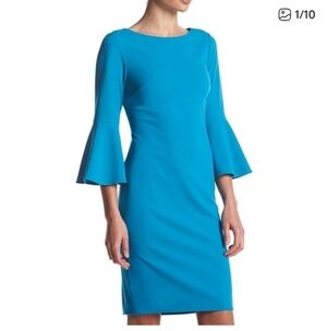Calvin Klein NWT Teal Bell Sleeve Sheath Dress
